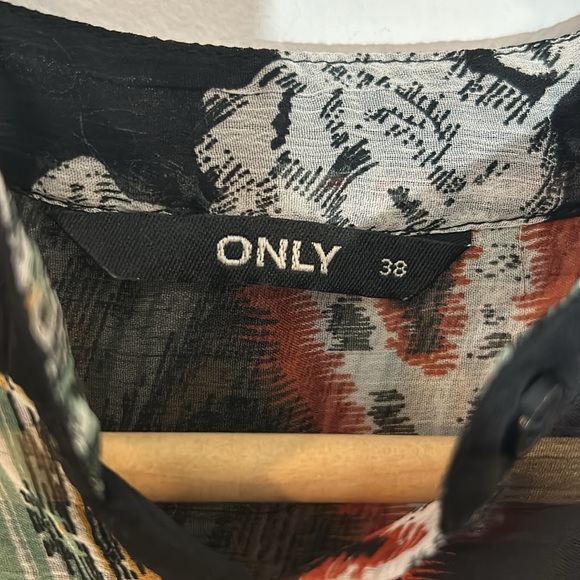 ONLY Sheer Boho Bohemian Hippie 3/4 Sleeve Gathered Skirt Multicolor Dress - Picture 6 of 10